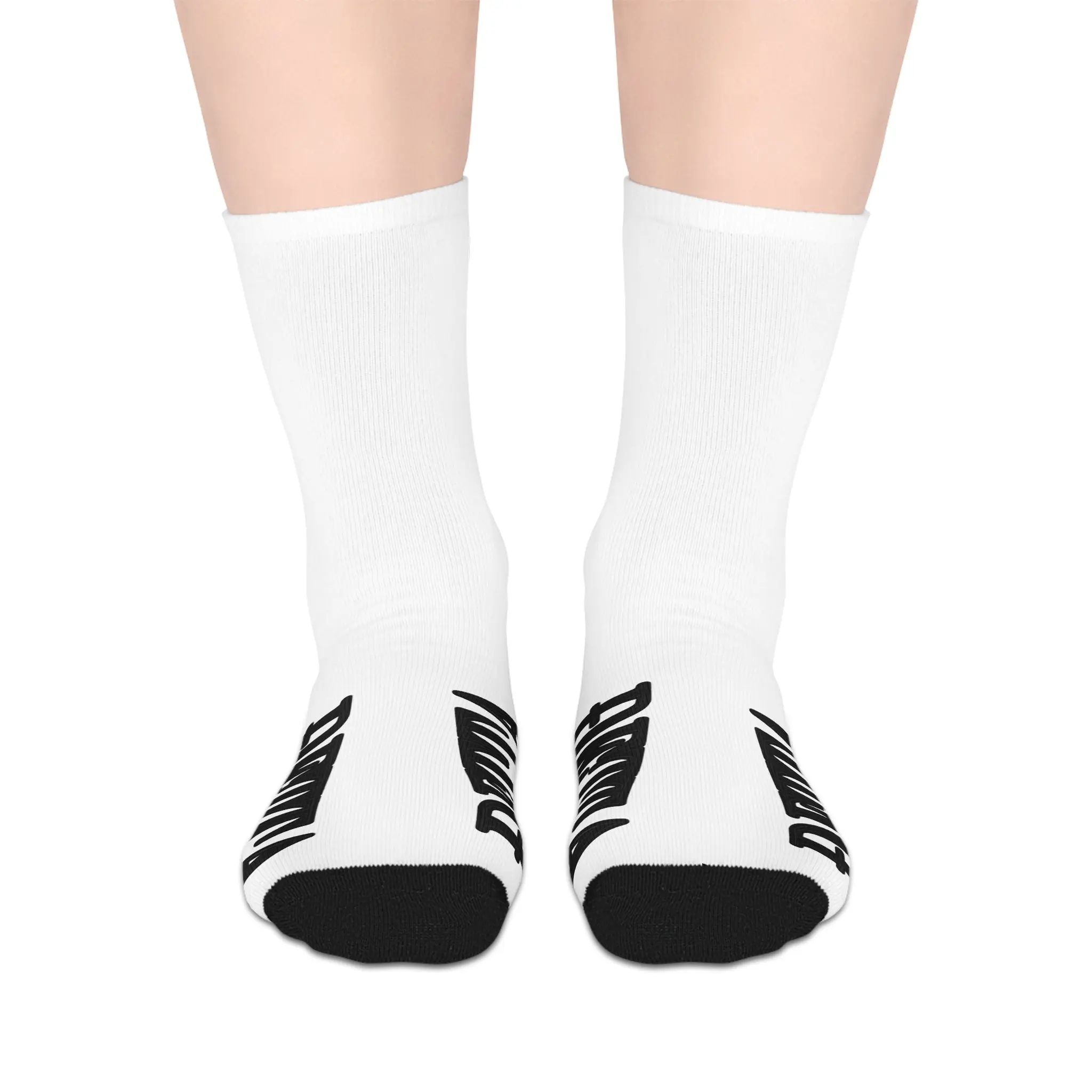 Mid-Length Socks — Bold Black & White Repeating 'DELTA CHI ALTO' Logo Crew Socks