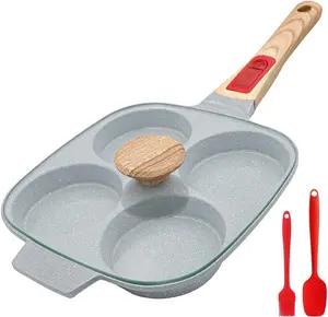 Ceramic Egg Frying Pan with Lid, Nonstick 4 Cup Fried Egg Pan with Detachable Handle, Omelette Pan Induction Compatible - Blue