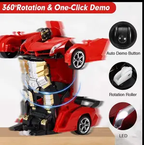 2.4GHz Remote Control Transforming Car Robot - 1-Key Transformation, LED Lights, 360° Rotation, Auto Demo RC Sports Vehicle Toy Gift for Boys Kids