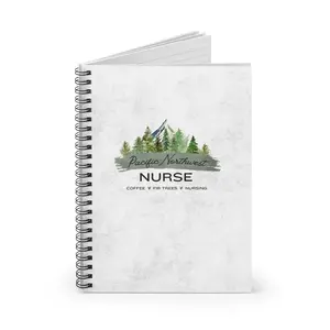 Spiral Notebook, Pacific Northwest Nurse-Themed Mountain Trees Design, Illustration Notebooks for Office Stationery Use