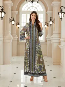 Women's Ramadan New Fabric Design Embroidered Dress Kaftan Robe Evening Gown Traditional Dubai Abaya Full Beaded Long Sleeve Loose Fit All Seasons Abayas for Eid