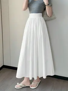Women's Solid High Waist Pleated Skirt, Flowy Pleated Skirts, Casual A Line Midi Skirt for Summer, Fashion Women's Skirt for Daily Wear