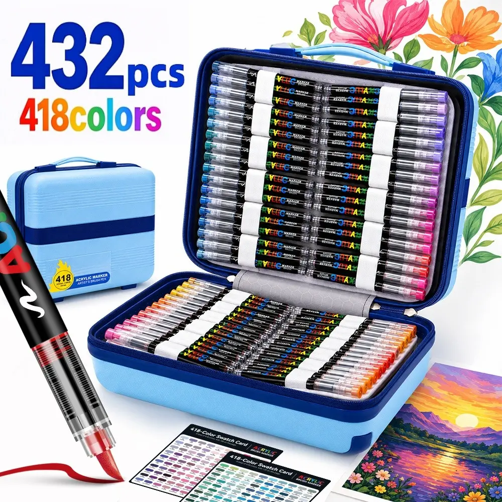 432pcs Acrylic Paint Marker Set, Art Marker Pens, Painting Supplies, Art Markers Set, 418 Colors, Long-Lasting Vibrant Ink, Includes Carrying Case, Ideal for Artists & Gifting