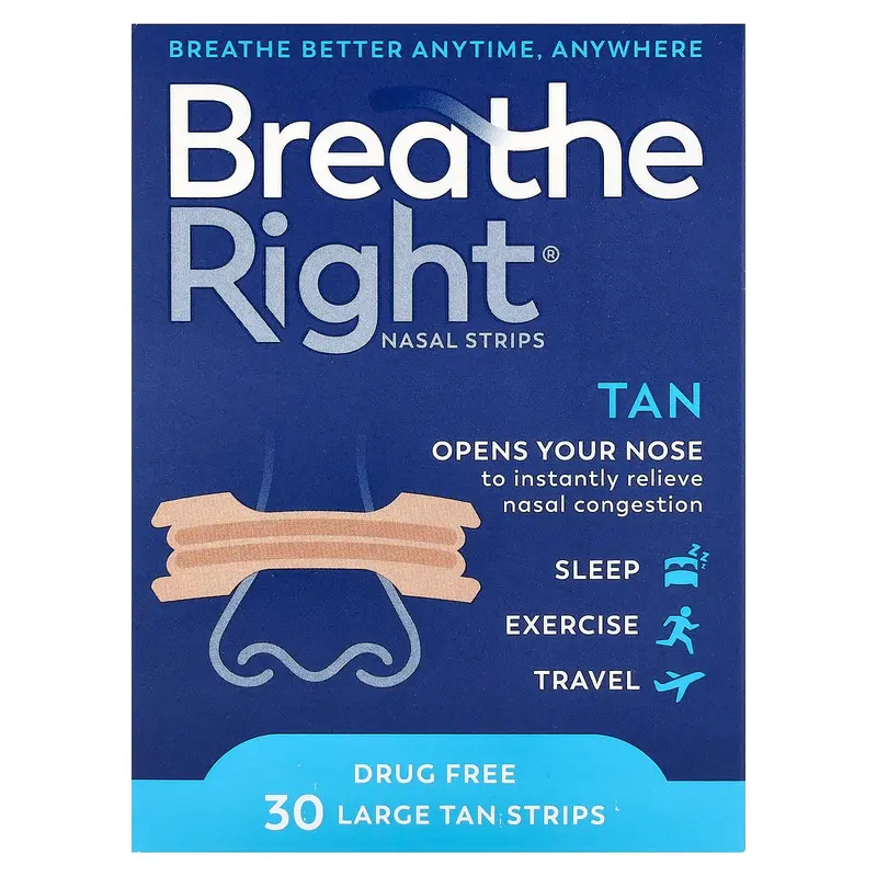 Breathe Right Nasal Strips, Large, Tan, 30 Strips | HSA/FSA Eligible