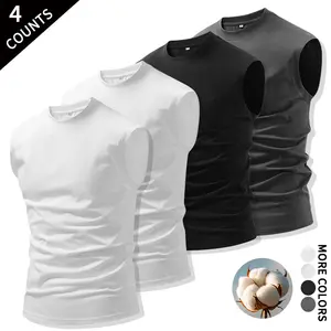 4-Pack Men’s Cotton Sleeveless Tank Tops with Crew Neck, Slim Muscle Fit — Ideal for Gym Workouts, Daily Layering, Home, and Commuting