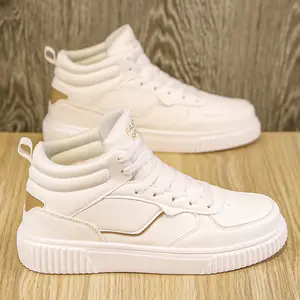 (New)Four Seasons White Sneakers Mid-top Student  Sports Board Shoes Street Casual Men's Shoes