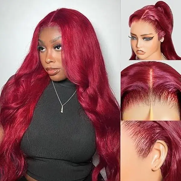 99J Burgundy Body Wave Glueless Wig Human Hair Pre Plucked Pre Cut Glueless Lace Front Wig Ready to Wear 13x6 Body Wave 180% Density Closure Wig Natural Hairline Colored Hair #SummerWins #DealsForYouDays