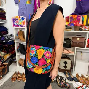 Mexican Embroidered Bag - Bolsa Bordada Chiapas 100% Handbag with Vibrant Floral Embroidery bolsa huevo gamuza