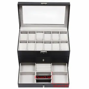 3-Layer Jewelry Storage Box 25 Slots Watch Sunglasses Organizer Display Case Black