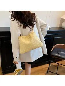 Sheepskin woven garbage bag, hand-held bag, drawstring lucky bag, versatile large capacity single shoulder crossbody bag, women's fashion party, elegant leisure holiday gift, Valentine's Day, Mother's Day