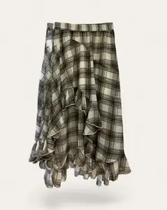 Plaid Asymmetrical Ruffle Skirt