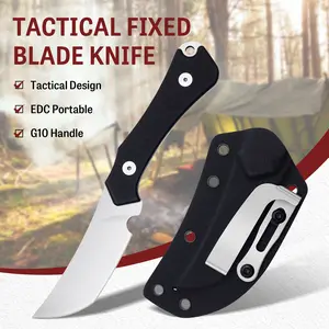 Tactical fixed-blade straight knife, G10 ergonomic non-slip handle, heavy-duty sheath with pocket and belt clip, portable EDC outdoor cutting tool suitable for camping, hiking, fishing, climbing, and backpacking travel