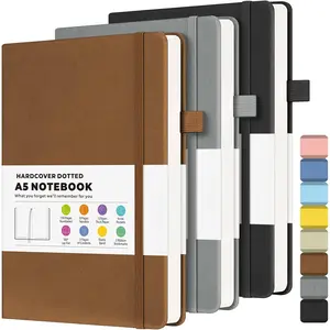 Dotted Journal Notebook 3 Pack, A5 Dotted Journal with 120gsm Paper, Leather Dotted Notebook, Hardcover Dot Grid Notebook Each with 156 Nmubered Pages, Dot Journal for Women, Men 5.75" x 8.38"