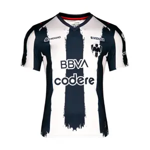 "Monterrey Rayados Brush Stripe Soccer Jersey" Liga MX Football Fan Shirt, Black White Match Day Athletic Streetwear Top