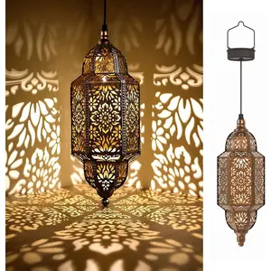 Hanging Solar Lights Outdoor Garden Decorative Solar Lantern  Metal Moroccan Outdoor Decorations for Patio Pathway Yard Porch Backyard Garden Decor (, 1 Pack)