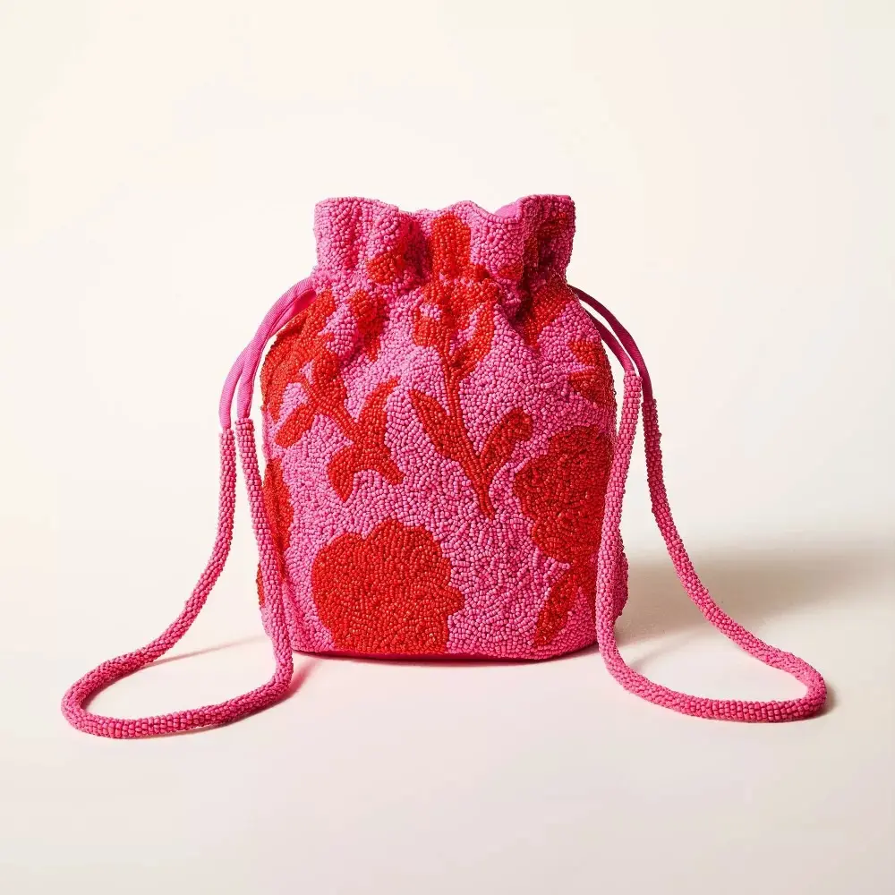 Beaded Classic Rose Drawstring Bucket Bag - kate spade new york