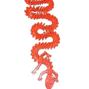 Long 3D Printed Dragon - Red Dragon with Textured Design, Unique 3D Printed Form, Ideal for Crafting and Decoration