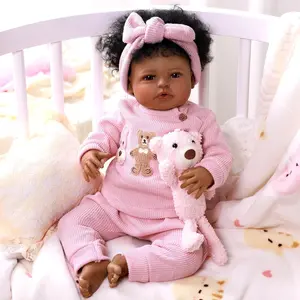 BABESIDE 20" Reborn Doll 8 Piece Set with Cloth Body & Vinyl Dark Skin Includes Gift Box Feeding Accessories Perfect for Christmas New Year Birthday Gift