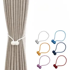 2PCS Magnetic Curtain Tiebacks – No Drill Curtain Holdbacks with Rope, Stylish Earphone Design Curtain Clips for Home Decor