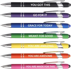 7pcs Fun Pens Set, Inspirational Gifts for Women, Bulk Gifts for Coworkers Nurses Christian, Ballpoint Pen with Stylus Tip, Motivational Sayings