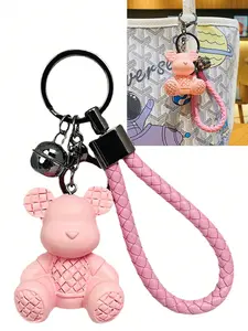 Creative Plaid Sitting Bear Keychain, Cute Couples Gift for Car and Bag Decoration, Minimalist Style Pendant Accessory
