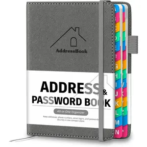 Address Book with Colorful Alphabetical Tabs, 4.7" X 6.2" Hardcover Address and Phone Number Book for Record Contacts, Telephone Address and Password Book Combo for Seniors (Grey)