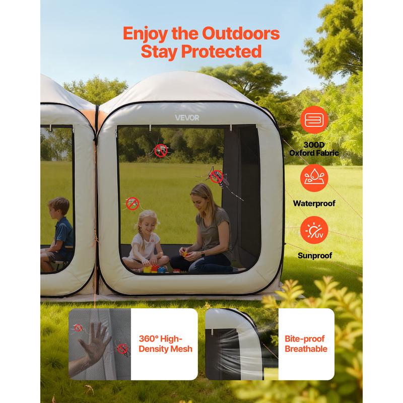 VEVOR Screen House Tent, 12 x 6 ft, 2 in 1 Pop Up Screen Tent, Portable Screened in Canopy with Carry Bag, Netting Sides, Ground Stakes, for Garden, Patio, Backyard, and Outdoor Activities, Beige