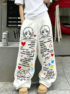Men's Straight Leg Long Pants, Fashion Street Style, Creative Graffiti Cartoon Print, Trendy Versatile Long Sweatpants