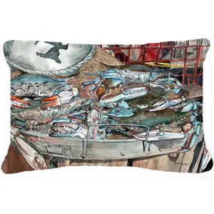 212 MAIN Fabric Decorative Pillow, Polyester Fabric, Fade-Resistant, Basket Full of Blue Crabs Design, Indoor/Outdoor Use