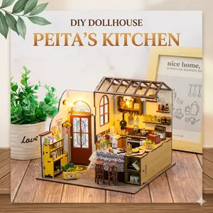 DIY Miniature Dollhouse Kit with LED Light - Peta's Kitchen 3D Wooden Puzzle, Cozy Cottage Book Nook, Handcrafted Room Decor, Birthday Gift for Women and Teens