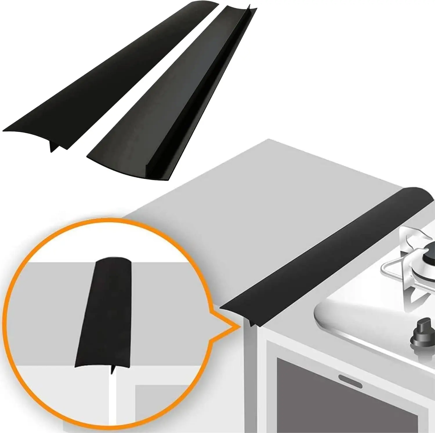 Silicone Stove Gap Covers (2 Pack), Heat Resistant Oven Gap Filler Seals Gaps Between Stovetop and Counter, Easy to Clean Stove Gap Guard (21 Inches, Black)