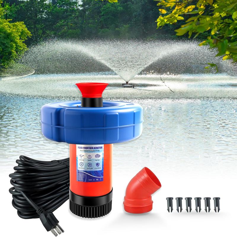 Pond Fountain Aerator – 1HP 750W 110V Stainless Steel, 15,000 GPH, 100ft Cord, Timer Controller & 200ft Rope For Lakes & Ponds