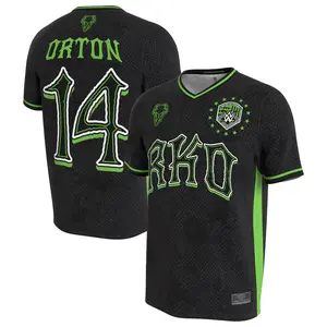 Randy Orton Rko Wwe Soccer Jersey Number 14 Black Snake Skin Green Neon Viper Logo Streetwear Casual Sport Fan Shirt Loose Comfortable Men Women Fall Gym