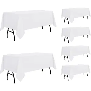 6 pack white tablecloth 60 x 84 inch rectangle table cloth for 4ft table stain and wrinkle resistant washable polyester table cover for dining wedding banquet party buffet restaurant