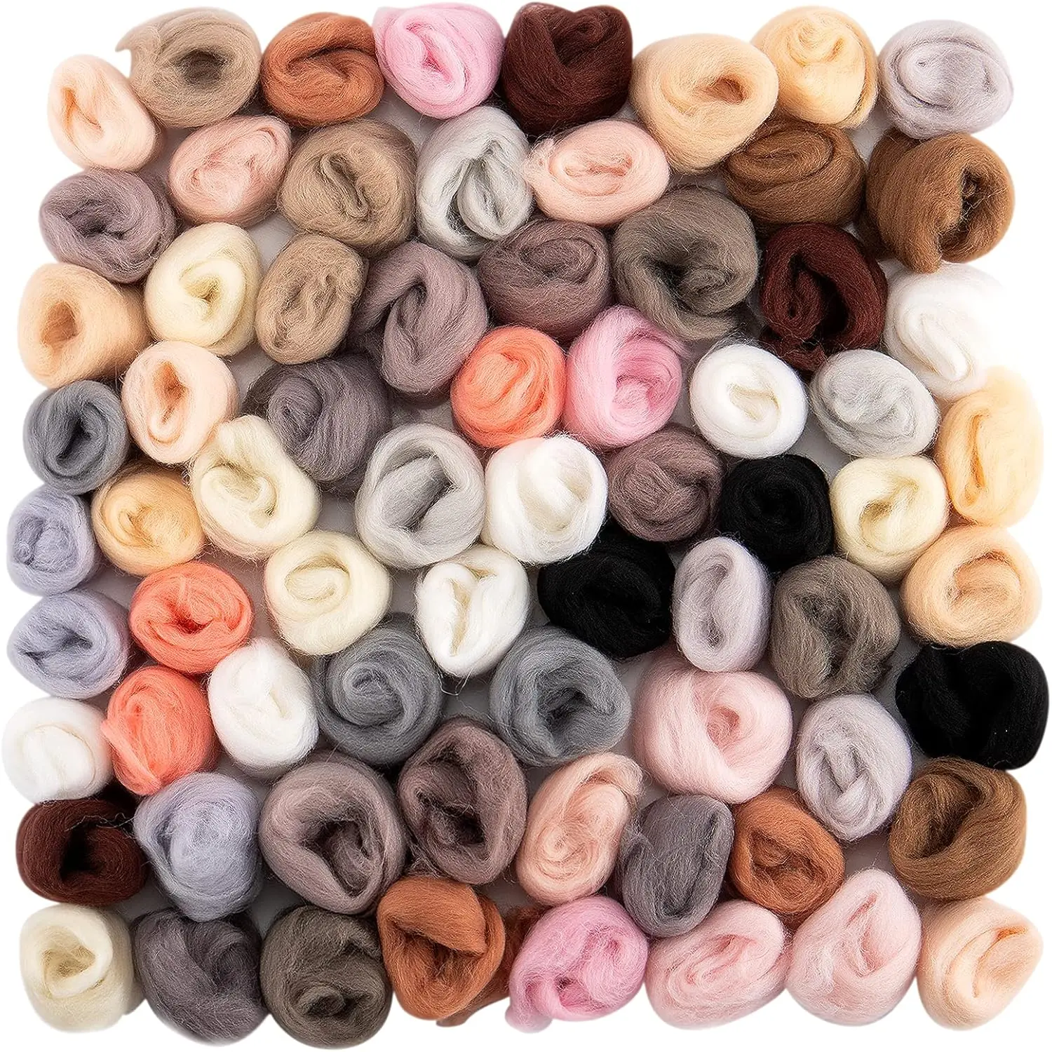72 pcs, 7.6 oz (approx. 215 g), 24 colors, natural needle felting wool roving yarn for beginners, hand spinning felting supplies, 3 g per pack