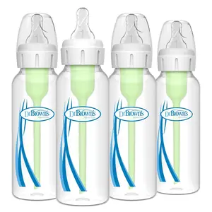 Natural Flow Anti-Colic Options+ Narrow Baby Bottle, 8 oz/250 mL, with Level 1 Slow Flow Nipples, 0m+, 4 Pack