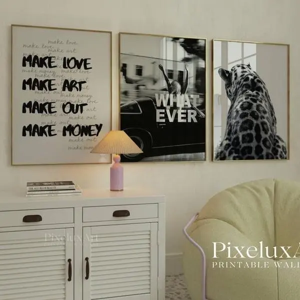 Retro Black and White Gallery Wall Art, Set of 3 Aesthetic Chic Apartment Decor, Trendy Fashion Collage Print, Stylish Y2K Wall Art 1