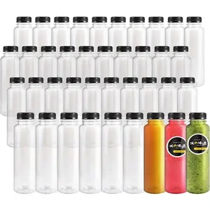 40 count 12oz Plastic Juice Bottles with Caps, Empty PET Disposable Plastic Bottles, Clear Bulk Drink Containers with Black Tamper Evident  for Juicing, Drinking and Other Beverages