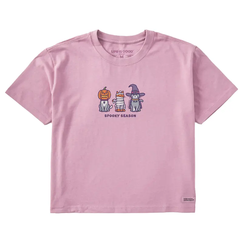Women's Spooky Halloween Cats Short Sleeve Crusher Boxy Tee