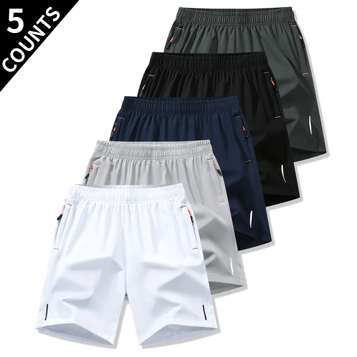 5Pcs-White + Light Gray + Navy Blue + Black + Gray