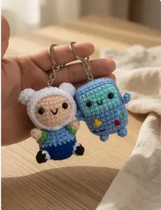 Crochet Keychain Plushie, Adventure Time Inspired Amigurumi, Cute Finn and BMO Keyring, Handmade Cartoon Character Bag Charm, Gamer Gift