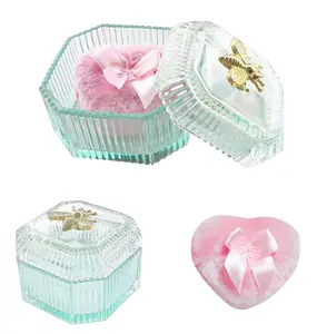 Body Powder Puff and Container - Glass Dusting Powder Container with Soft Puffs Vintage Powder Puff Case for Women & Girls (3.15x3.15x2.56 H IN) - GRB015-Light Green