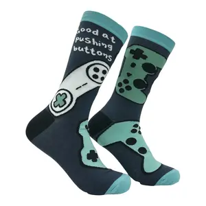 Men's Good At Pushing Buttons Socks Funny Sarcastic Video Game Graphic Novelty Footwear for Men Funny Graphic Socks Comfortable Fitted Spandex Cotton