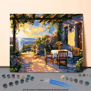 DIY Painting by Numbers Kit, 1 Set Seaside Cottage Pattern Paint by Numbers, DIY Painting Supplies for Home Wall Decor