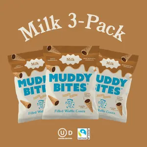 MUDDY BITES 3-PACK: Milk Chocolate Waffle Cone Snacks - 2.6oz - Mini Cones Filled with Milk Chocolate - Kosher Certified & Fairtrade Cocoa - Made with Real Chocolate