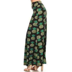 Buttery Smooth Green Pineapple Maxi Skirt - Buttery Soft Luxurious Fabric - 100% Opaque - No See Through - Premium All Day Comfort - Fold Over Fabric Waist - Easy to Mix & Match - Women's Leg Fashion