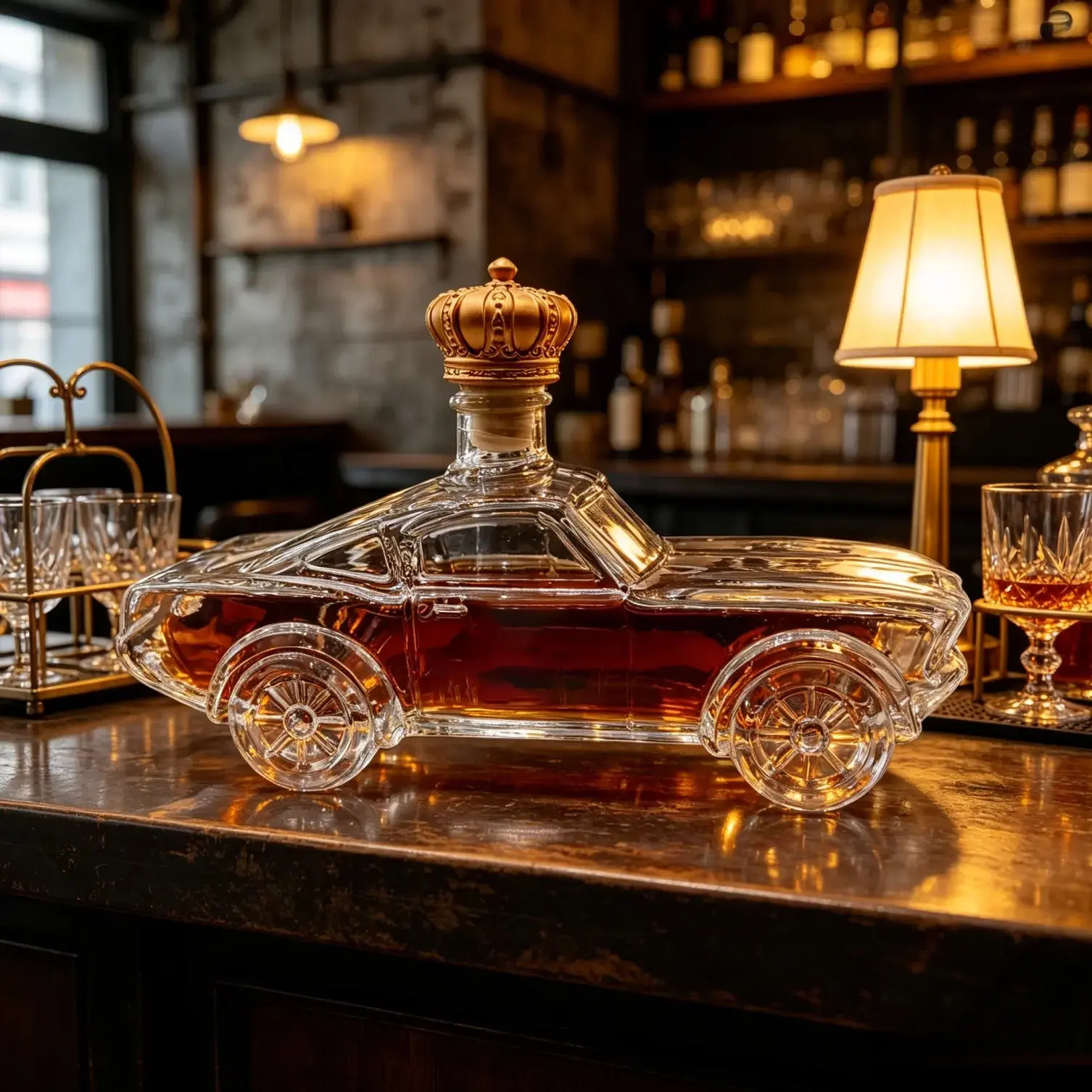 Car-Shaped Transparent Whiskey Decanter Glass - Decorative Home Statue, Innovative Wine Bottle Dispenser, Unique Father's Day/Men's Gifts for Dads, Husbands