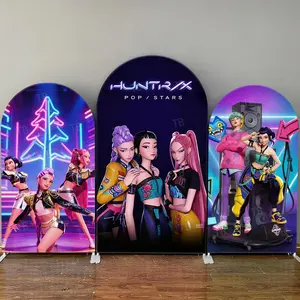 Neon Street Pop Star Anime Girl Arch Backdrop Cover Set for Themed Events