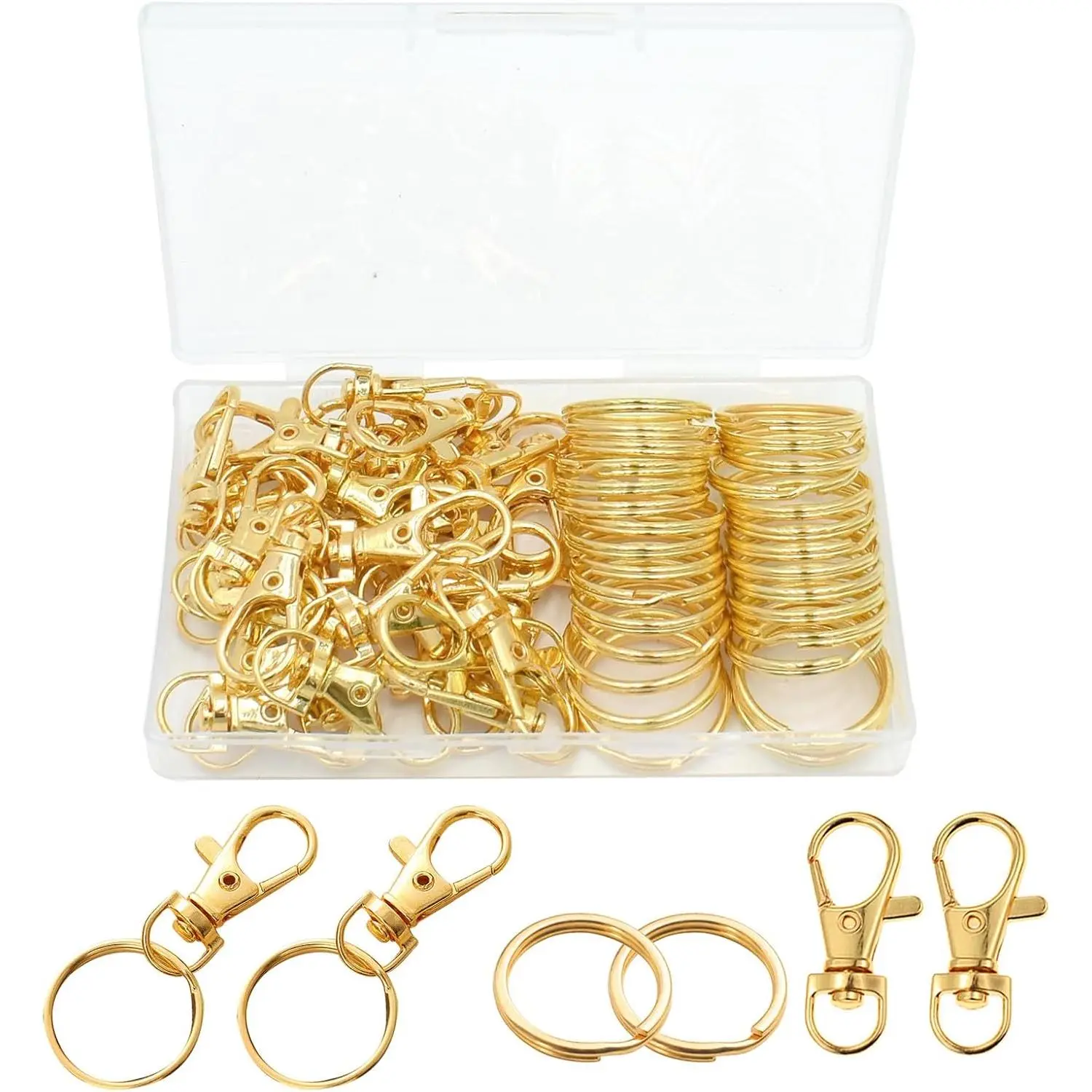 60 count  Gold Swivel Clasps Lanyard Snap Hooks with Key Rings, Key Chain Clip Hooks Lobster Claw Clasps for Keychain Clip Lanyard, Jewelry Making, DIY Crafts