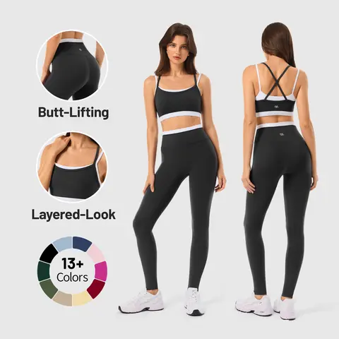 INNO MINT Women's 2-Piece Fitted Workout Set - Clothes for Women, Soft Breathable No Front Seam Outfit, High Stretch Bold Balanced Look Gym Wear with Seamless Yoga Pants, Padded Sports Bra, Spandex Fabric,sohochic